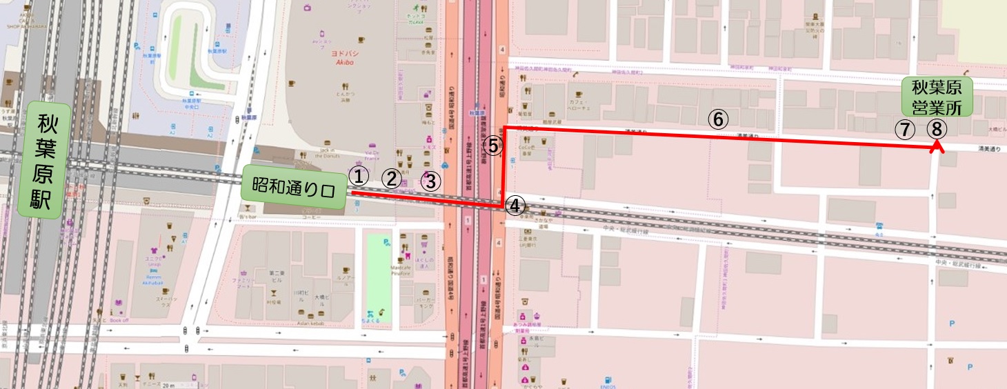 秋葉原営業所までの案内地図